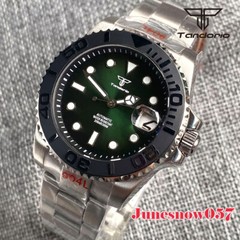 Tandorio Black Green Sunburst Dial NH35 Automatic Men Wristwatch Screwdown Crown