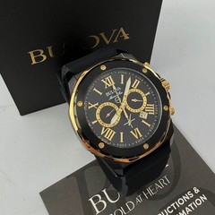 Bulova Marine Star Series A 98B278 Black Dial Silicone Strap Men’s Quartz Watch