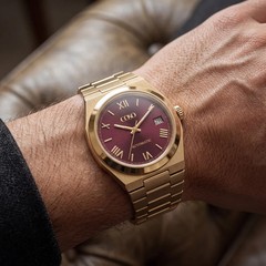 COSO Tolaris Automatic Burgundy Dial Gold Roman Numerals Full Gold Bracelet