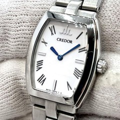 Seiko Credor Signo 5A70-0AE0 Aqua Quartz Watch White Blue Hands Japan 0715576