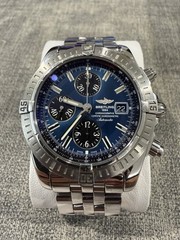 BREITLING Mens Watch A13356 CHRONOMAT EVOLUTION automatic 44mm, BLUE PANDA DIAL!