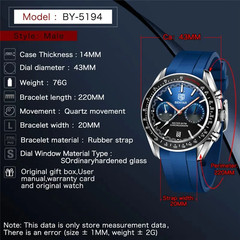 BENYAR Moon Chronograph Quartz Men’s Watch Waterproof Luminous Military