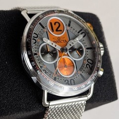 Invicta Speedway GearShift Men’s 44mm Watch Silver Steel Mesh Orange Gray 49371