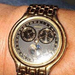 Movado Museum Quartz Moon Phase Day Date Month Black Dial Two-Tone Bracelet