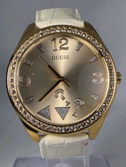 GUESS SWAROVSKI Crystal WOMEN’S WATER RESISTAN STAINLESS St Back GOLD TONE 44 mm