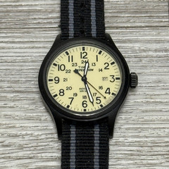 Timex Expedition Quartz Beige Dial Black Nylon Strap Indiglo Date WR 50m