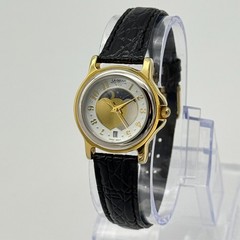 Women’s LA GEAR Moon Phase Gold Tone 27mm Classic Quartz Watch, Black Leather