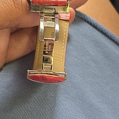 Pippo Perez Lucky Time Quartz Square Analog Watch Date Black Dial Red Leather