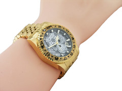 NEW INVICTA 48951 DIA DE LOS MUERTOS SKULL CHRONOGRAPH WATCH GOLD STEEL 43MM D