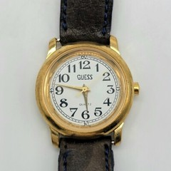 Guess Women Watch 25mm Gold Tone Dark Brown Leather Band *