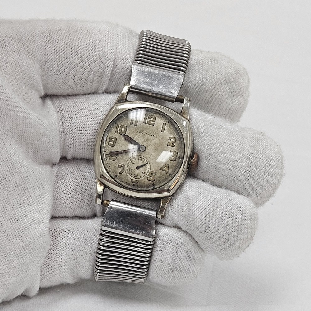 Vintage Waltham Premier Art Deco Mens Military Style Watch 14k Gold Filled 17J