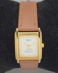 Ladies La Mer Collections Wanderlust Classic Tank Gold Tone Brown Band Watch K6