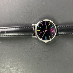 FMD 38mm Silver Case Black FUN Dial Multi Color Stick Indices Pink Second Hand