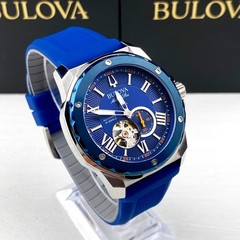 Bulova Marine Star 98A303 Men’s Watch 45MM Blue Dial Blue Rubber Strap Automatic