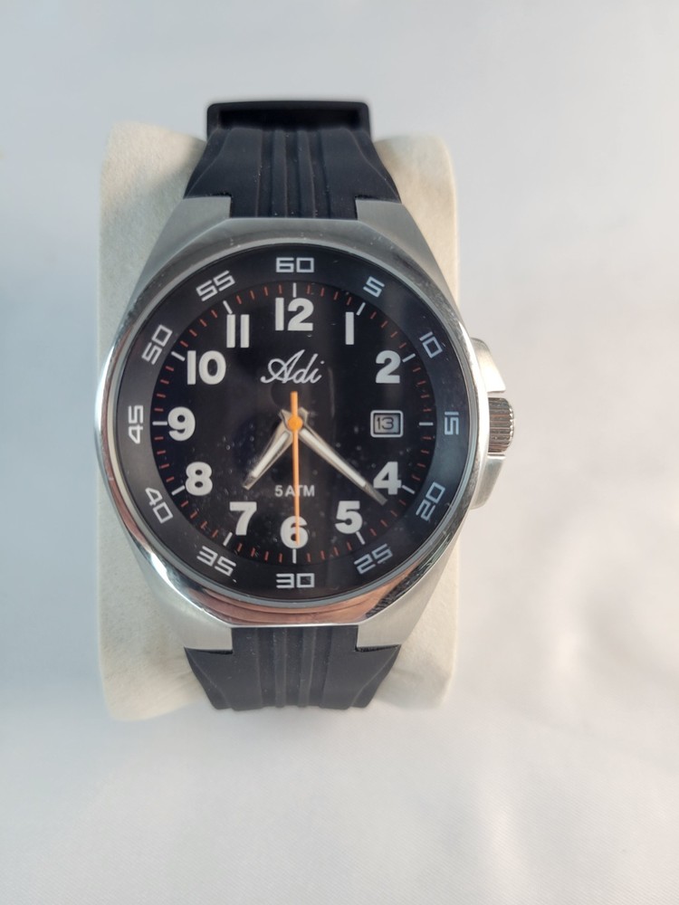 ADI 3067 Israeli Sport Diver Style Watch Black Dial Date 5 ATM Needs Battery