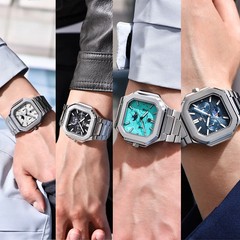 BENYAR BY5221 Square Moonphase Men’s Quartz Watch Sapphire Glass Stainless Steel