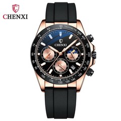 CHENXI Men’s Rose Luminous Calendar Chronograph Moon Phase Business Quartz Watch