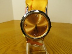 Women’s Watch Orange Face and Fabric Snap Band – Unique Fits 6 3/4″ – 7 3/4″