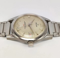 Working Melas Pearl Dial Date Function Handwinding Transparent Back Wrist Watch