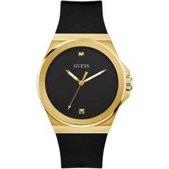 Guess Men’s Watch Quartz Yellow Gold Case Black Silicone Rubber Strap GW0790G1