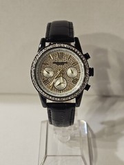 Akribos XXIV AK871BK Ladies Tachymeter Day Date GMT Crystal Dial/Bezel Watch.