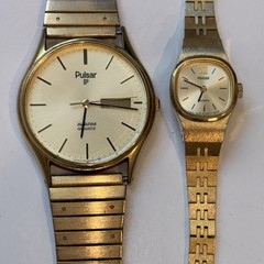 Lot of 2) Pulsar Gold Tone Watches Y960-8000 & V232-6760 RO P-S8 Sears Untested