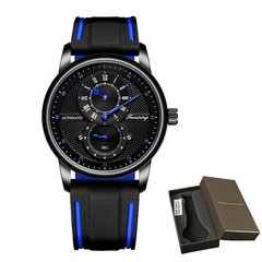 FORSINING Automatic Mechanical Watch Men Transparent Skeleton Blue Silicone Band