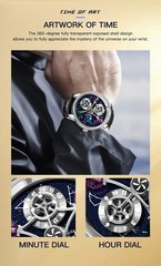 ‌PINDU Men’s Automatic Mechanical Watch Waterproof Leather Strap Unique Starry