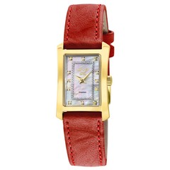 GV2 Gevril Luino 14602 Swiss Diamond MOP Gold Red Leather Womens Watch