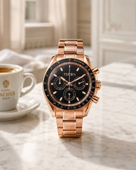 TÍVORÁ Veyron Rose Steel Onyx Dial – Custom Branded Automatic Chronograph Watch