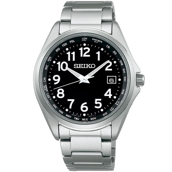SEIKO Selection SBTM329 Titanium Radio Solar World Time Black Dial NEW Watch