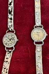 Lot 2 Vintage Geneva Watch Triple Wrap Bracelet Band Cow Print & Sliver Jewels