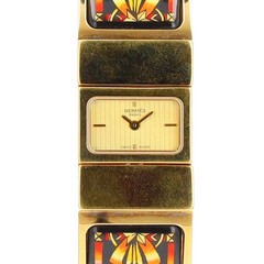 Hermès Loquet L01.201 Enamel Bangle Watch Gold Tone Quartz Swiss Made