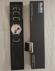 MoMA The Fritted Watch Quartz Analog White/Multicolor Dial Black Nylon Strap