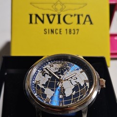 Invicta Quartz Analog World Map Dial Date Gold Tone SS Bracelet 44mm WR30m Box