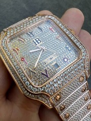 14k Rose Gold Plated & Stainless Steel Real Mens Watch CZ Hip Hop Arabic Dial